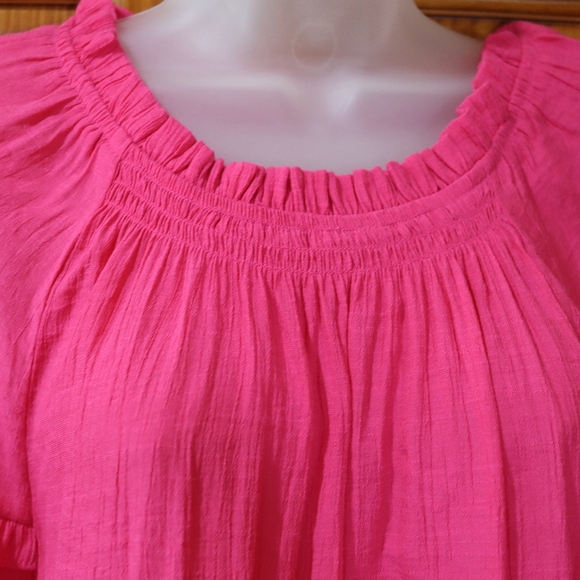 Nanette Lepore Vibrant Pink Ruffled Blouse 3/4 Sleeve Small Boho Chic Top - Picture 3 of 11